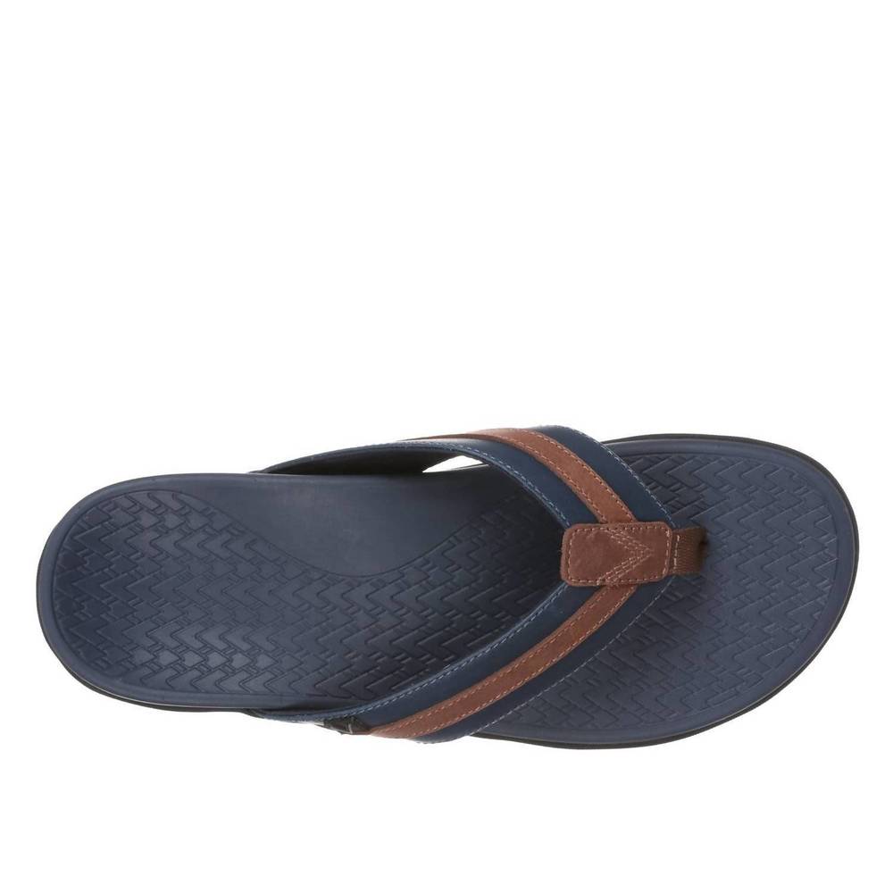 NEW VIONIC men's tide ii toe post sandal in in navy brown - Picture 4 of 5